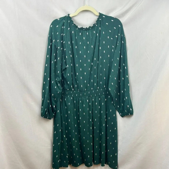 Garnet‎ Hill Ruffled Split Neck Knit Dress, Size Large, Long Sleeves, Green - Picture 6 of 8